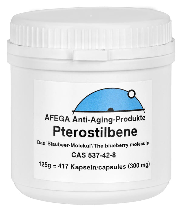 125 g di Pterostilbene in polvere (la "molecola del mirtillo"), 417 capsule da 300 mg ciascuna