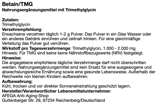 1 kg Trimethylglycin powder (Betain powder) - to be taken as a precaution when consuming NMN