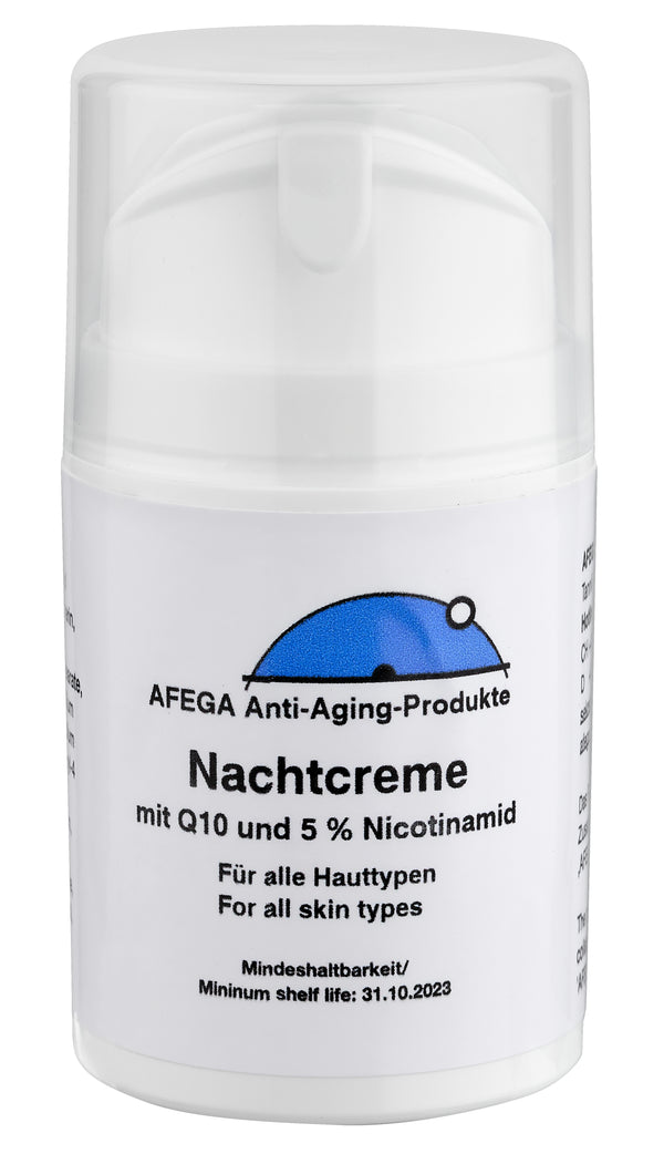 Ausverkauf: AFEGA® Nachtcreme mit Q10 und 5 % Nicotinamid - 50 ml in Airless-Dose