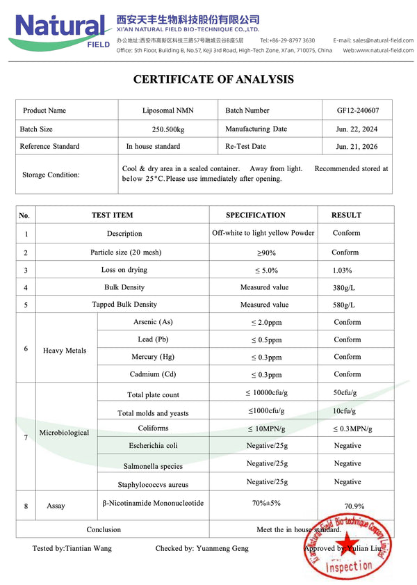 250 g de poudre liposomale de NMN (mononucléotide nicotinamide) - 500 gélules de 500 mg chacune