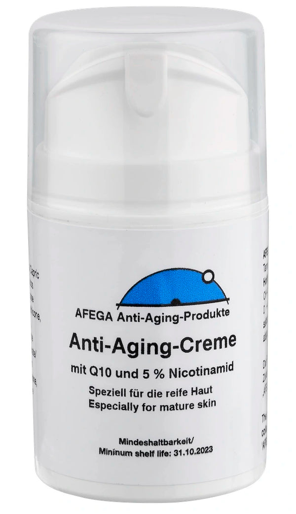 Ausverkauf: AFEGA® Anti-Aging-Tagescreme/Gesichtscreme mit Q10 und 5 % Nicotinamid - in Airless-Dose - 50 ml