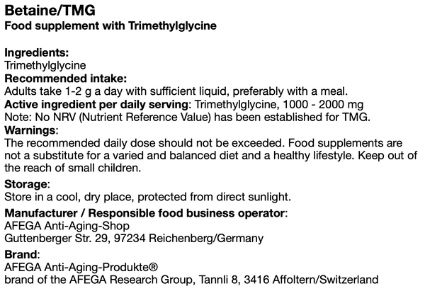 150 g Trimethylglycin powder (Betain powder) - to be taken as a precaution when consuming NMN