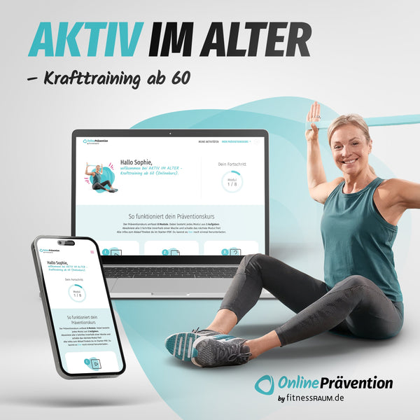 AKTIV IM ALTER - Krafttraining ab 60: 8-Wochen Online-Präventionskurs – bis zu 100% erstattbar + 6 Monate Gratiszugang fitnessRAUM.de