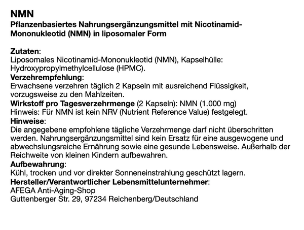 50 g liposomal NMN powder (nicotinamide mononucleotide) - 100 capsules of 500 mg each