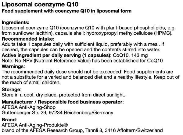 Liposomales Coenzym AFEGA® Q10-Pulver - 60 Kapseln zu je 143 mg (=100 mg reines Q10)