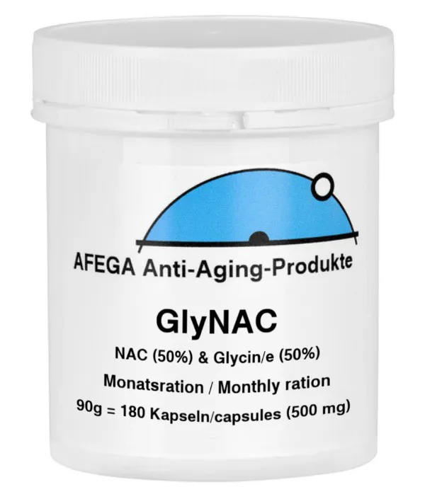 AFEGA GlyNAC-Kapseln in weisser Dose (180 Stück), mit 50% NAC und 50% Glycin