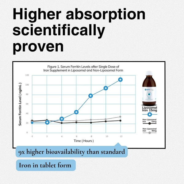Infografik Bioverfügbarkeit ActiNovo liposomales Eisen